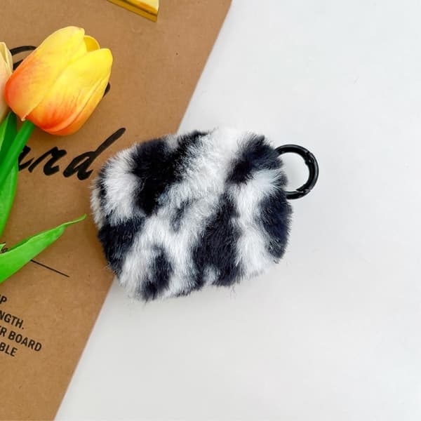 AirPods 3 leopardfuskpelsveske med spenne - Svart / Hvit White