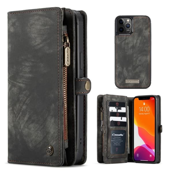 CaseMe iPhone 12 Pro Max Lommebok med Glidelås - Svart Black