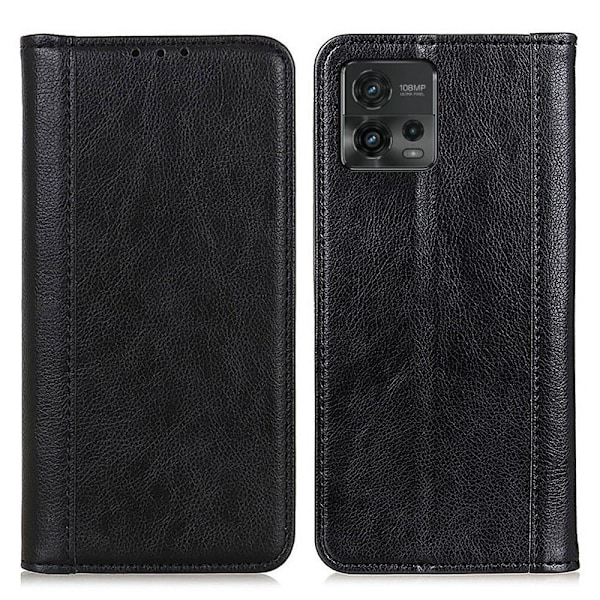 Motorola Moto G72 ægte læderetui med magnetisk lukning - Sort Black