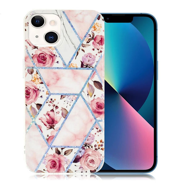 Marble iPhone 13 Mini Etui - Green Rhombus Multicolor