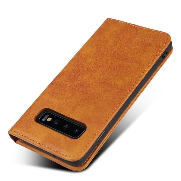 Samsung Galaxy S10 auto-absorbed läderfodral - Brun Brun