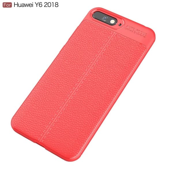 Huawei Y6 (2018) mobilskal silikon litchi - Röd Röd