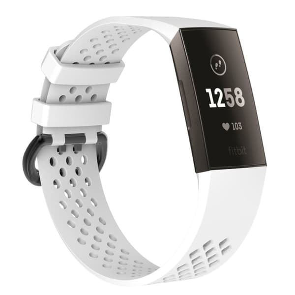 Fitbit Charge 3 erstatnings urrem i silikome med sportsdesign - Str. L, Hvid White