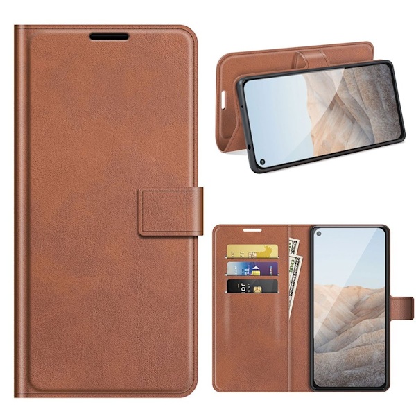 Wallet-style Lær Etui til Google Pixel 5a - Lysebrun Brown