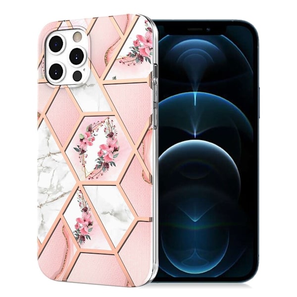 Marmormotiv iPhone 12 Pro / iPhone 12 skal - Rosa Marmor / Blomma multifärg