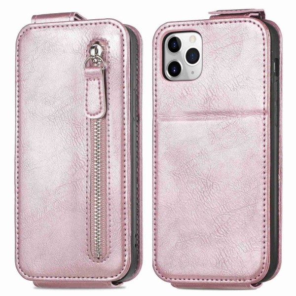 Lodret iPhone 11 Pro Max flip etui med lynlås - Pink Pink