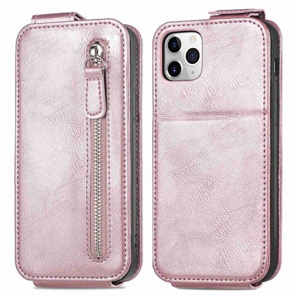 Vertical Flip Phone Suojakotelo With Zipper For iPhone 11 Pro Max - Ruusukulta Pink