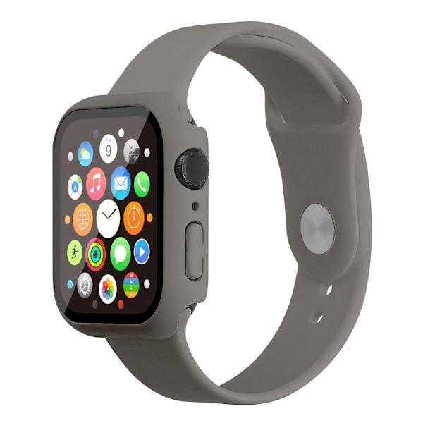 Apple Watch (45 mm) klockarmband i silikon + fodral med härdat glas - Grå / Storlek: S / M Silvergrå