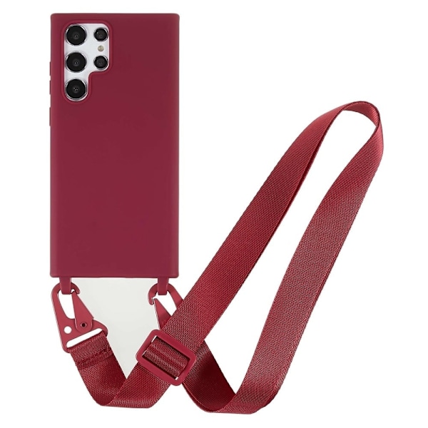 Ohut TPU-kotelo, jossa on mattapinta ja säädettävä hihna Samsung Galaxy S22 Ultra - Punainen Red
