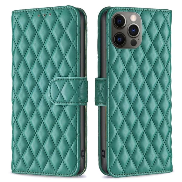 Rhombus mat iPhone 12 Pro / iPhone 12 flip etui - Grøn Green