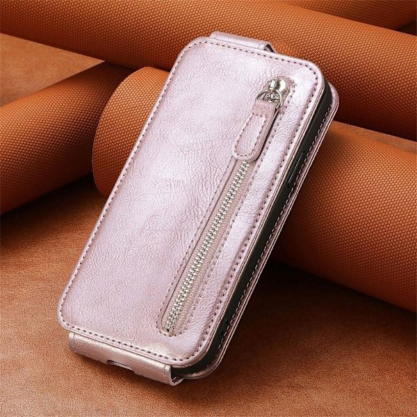 Vertical Flip Phone Suojakotelo With Zipper For Samsung Galaxy A54 - Ruusukulta Pink