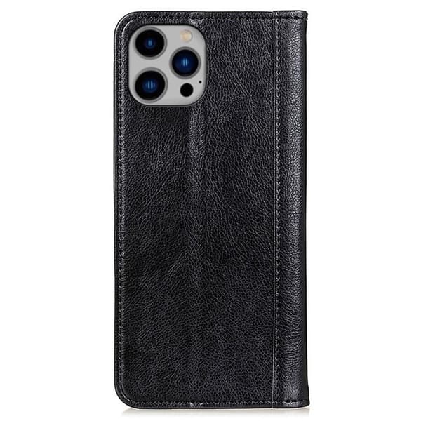 iPhone 14 Plus ægte læderetui med magnetisk lukning - Sort Black