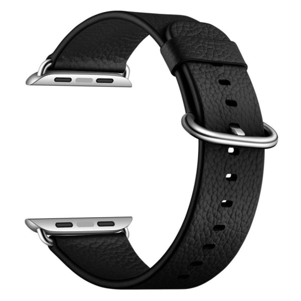 Apple Watch Series 5 40mm litchi klockarmband i äkta läder - Svart Svart