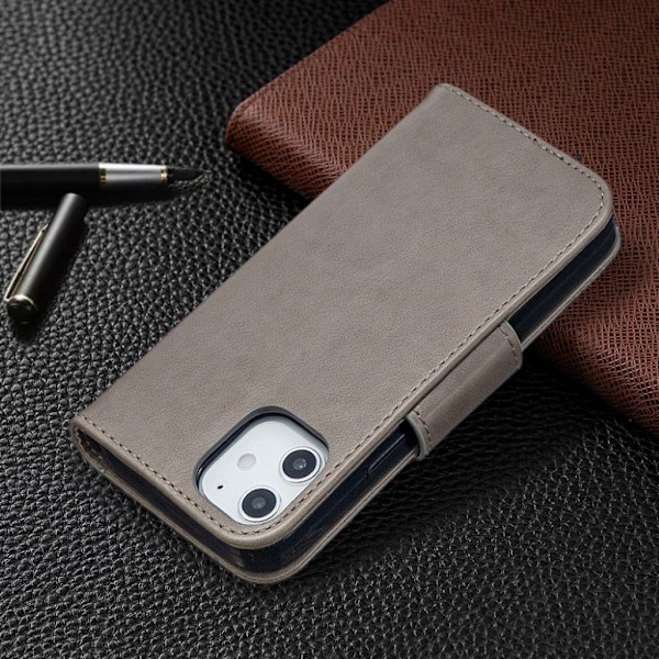Butterfly iPhone 12 Mini nahkakotelo - Harmaa Silver grey