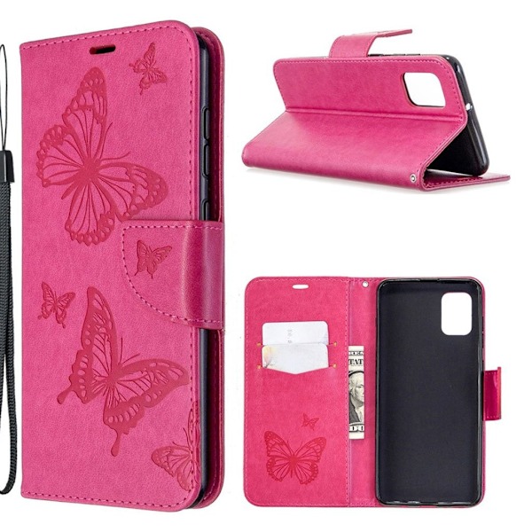 Butterfly läder Samsung Galaxy A31 fodral - Rosa Rosa