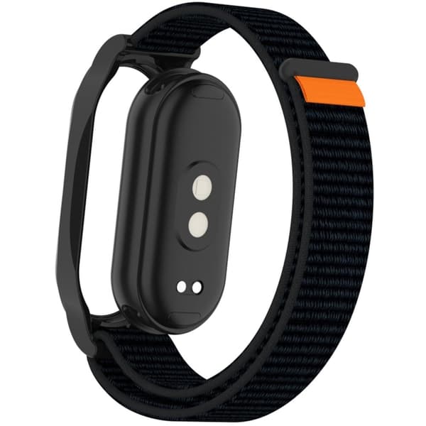 Xiaomi Mi Band 9 / Smart Band 8 Watch Band Nylon Loop håndledsrem med bumpresistent urkasse - Dyb Sort Black