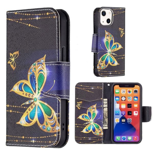 Wonderland iPhone 13 Flippetui - Jewelry Sommerfugler Multicolor