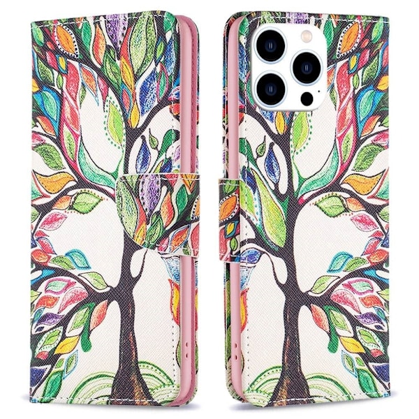 Wonderland iPhone 14 Pro flip kuoret - Elämän Puu Multicolor