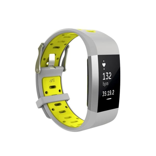Fitbit Charge 2 Kaksivärinen Silikoni Ranneke Koko-S - Harmaa / Keltavihreä Silver grey