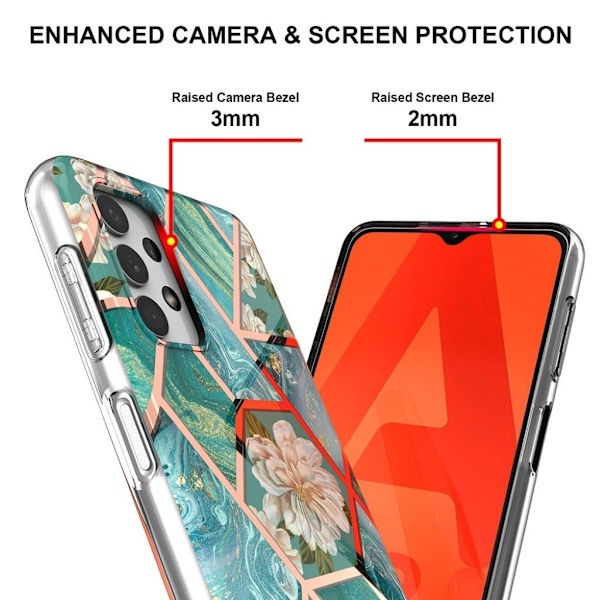 Marble design Samsung Galaxy A32 5G cover - Grøn Marmor / Blomst Multicolor