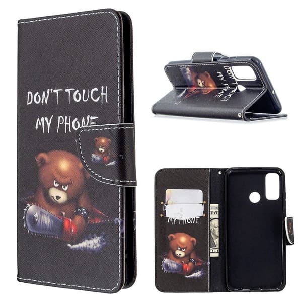 Wonderland Huawei P Smart 2020 kotelot - Ruskea Karhu ja Varoitussanat Multicolor