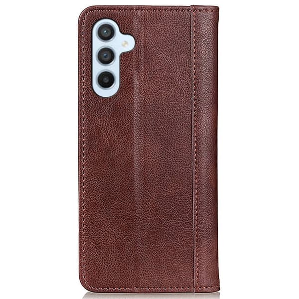 Ekte lærdeksel med magnetisk lukking for Samsung Galaxy S23 FE - Brun Brown