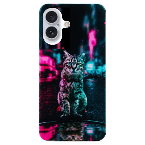 iPhone 16 Plus-etui Mykt, fleksibelt bakdeksel med mønsterutskrift - Trafikklys-Katt Multicolor