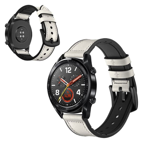 Huawei Watch GT / GT 2 42mm / 46mm / Magic ægte læder Urrem - Hvid White