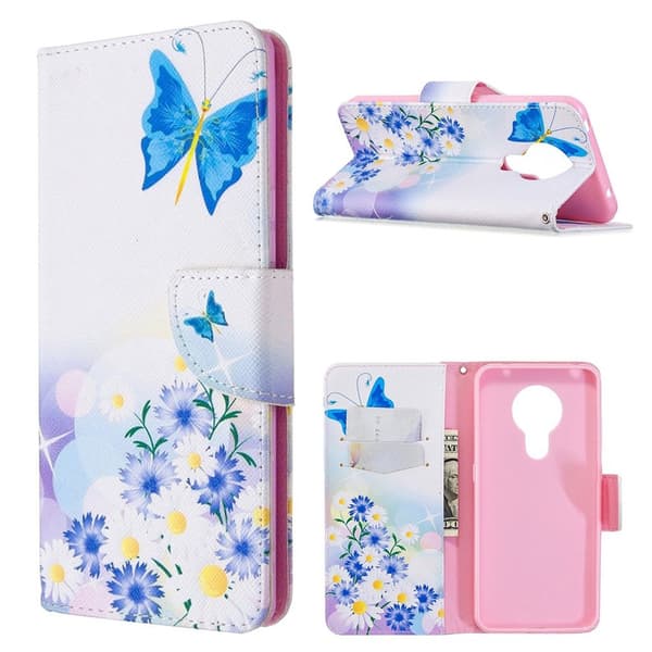 Wonderland Nokia 5.3 flip-etui - Blå Sommerfugl Og Blomster Multicolor