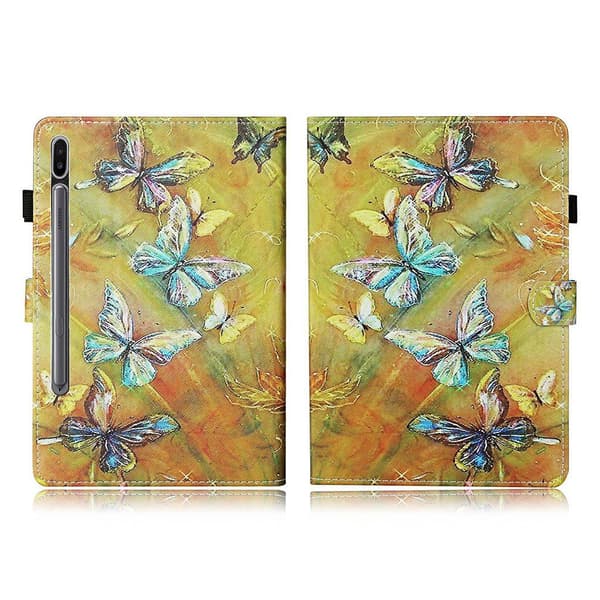 Samsung Galaxy Tab S7 trykning læder flip etui - skinnende sommerfugl Multicolor