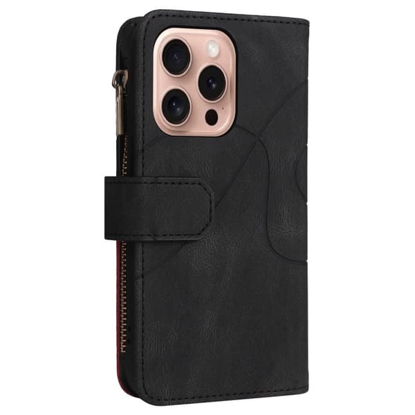 Texturerat läder iPhone 16 Pro fodral med handledsband - Svart Svart