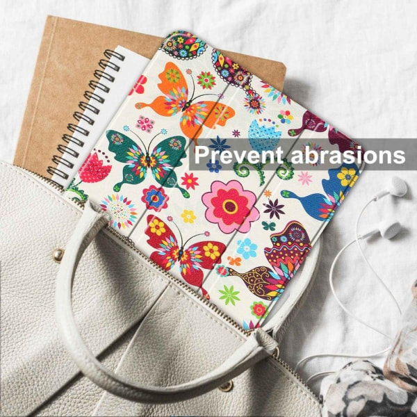 Tri-fold stander etui iPad 10.9 (2022) Pattern Printing Anti-fall Anti-wear Folio Flip Vegansk Læder Tablet Cover - Sommerfugl Multicolor