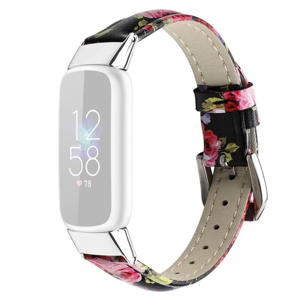 Fitbit Luxe klockarmband i äkta läder - Svart / Rosa Blomma / Storlek: S multifärg