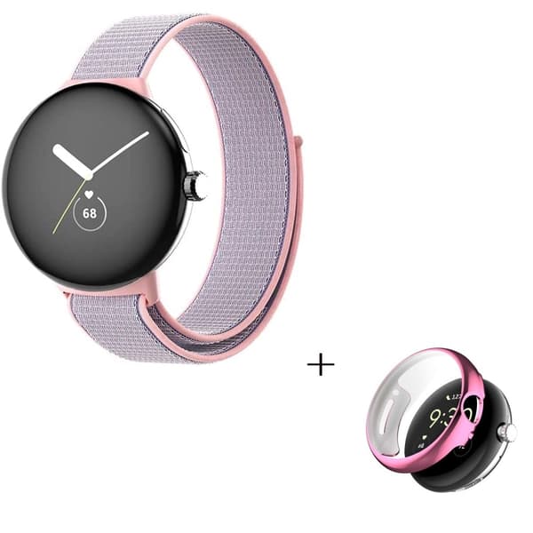 Klockarmband i nylon med rosa fodral för Google Pixel Watch - Rosa Rosa