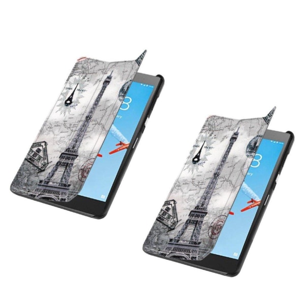 Lenovo Tab E7 mønstret tre-fold læderetui - Eiffeltårn og Kort Multicolor