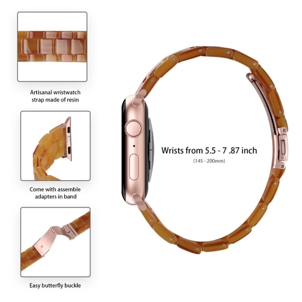 Klockarmband med 3 pärlor i resin och genomskinligt fodral för Apple Watch Series 3/2/1 42mm - Karamell Brun