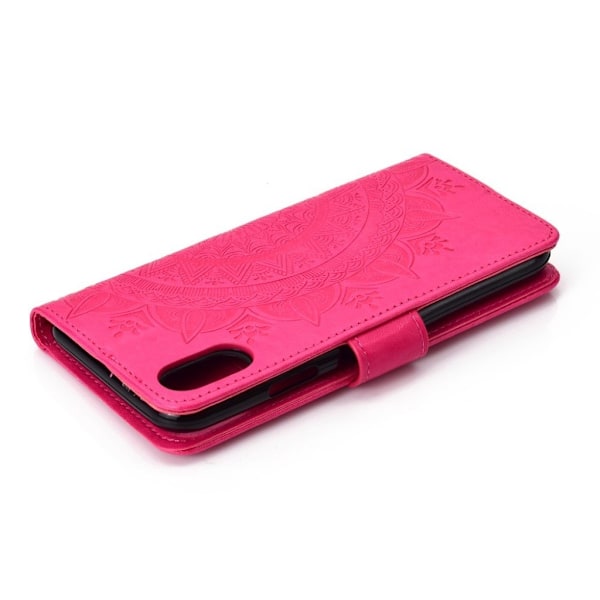 iPhone 9 Plus mobilfodral syntetläder silikon stående plånbok mandala - Rosenröd Rosa