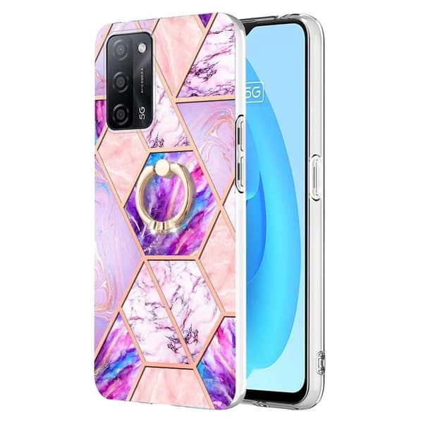 Marble Mønstret Deksel med Ring Holder til Oppo A54s / A55 / A53s 5g / A16 - Lyselilla Purple
