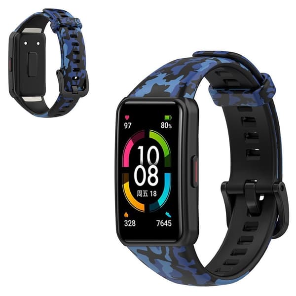 Honor Band 6 stilfuld printet silikone urrem - Camouflage Blå Blue
