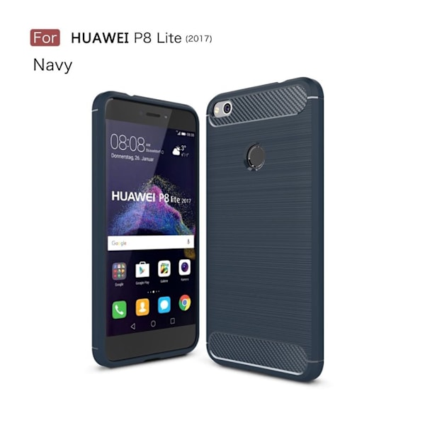 Huawei Honor 8 Lite kolfiber silikonskal - Mörkblå Blå