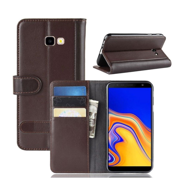 Samsung Galaxy J4 Plus (2018) split læder etui - Mørkegrå Brown