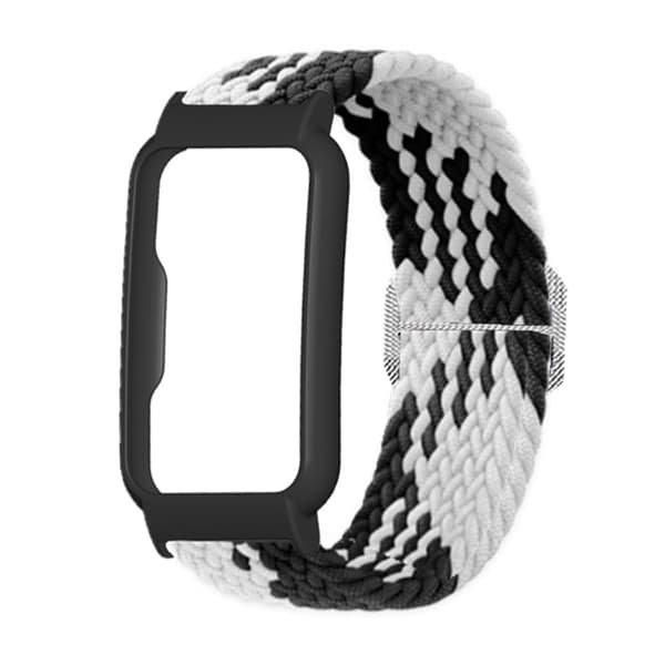 Oppo Watch Free elastisk klokkerem i nylon - Svart Hvit / Svart Multicolor