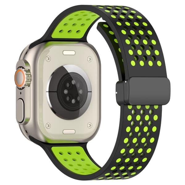 Apple Watch Series 49mm - 45mm - 44mm - 42mm silikoneurrem Dual Color - Sort + Lime Green