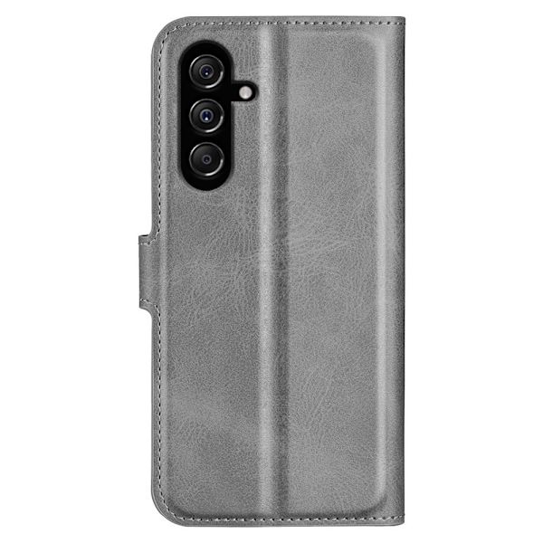 Hållbart konstläder Samsung Galaxy M34 fodral med plånbok - Silver/Grå Silvergrå