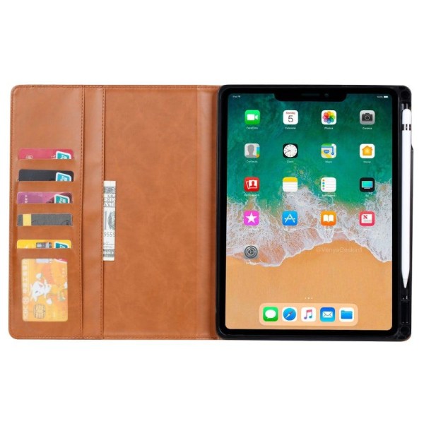 iPad Mini 6 (2021) wallet design leather flip case with pen slot Brown