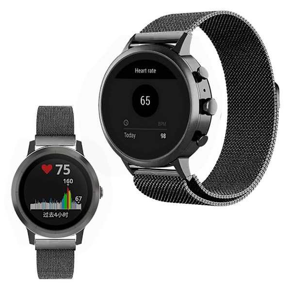 Garmin Vivoactive 4S rustfrit stål webbing Urrem - Sort Black