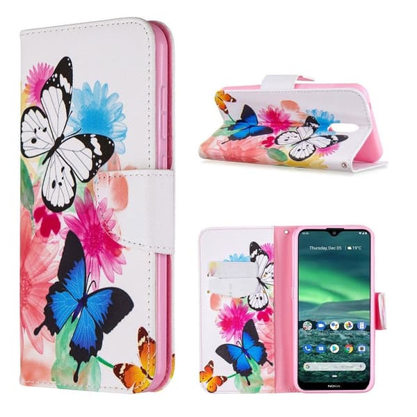 Wonderland Nokia 2.3 flip-etui - Sommerfugler Og Blomster Multicolor