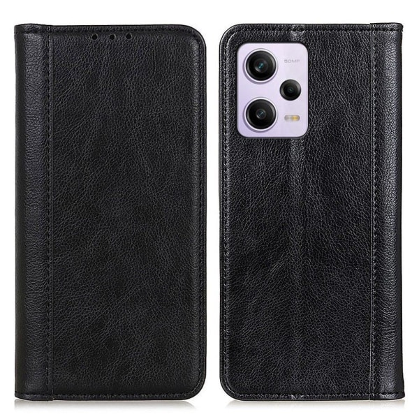 Äkta läder Xiaomi Redmi Note 12 fodral med magnetisk stängning Svart