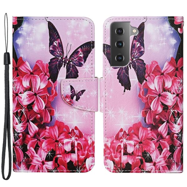 Wonderland Samsung Galaxy S22 Plus Flip Etui - Røde Sommerfugle Red