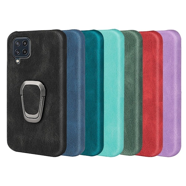Stødsikkert lædercover med oval kickstand til Samsung Galaxy M32 - Sort Black